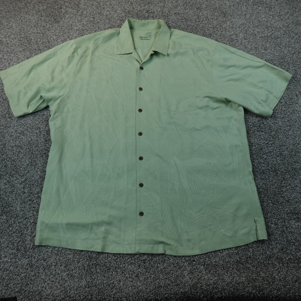 Tommy Bahama Shirt Mens 2XLT Green Silk Floral Jacquard Camp Collar Button Up